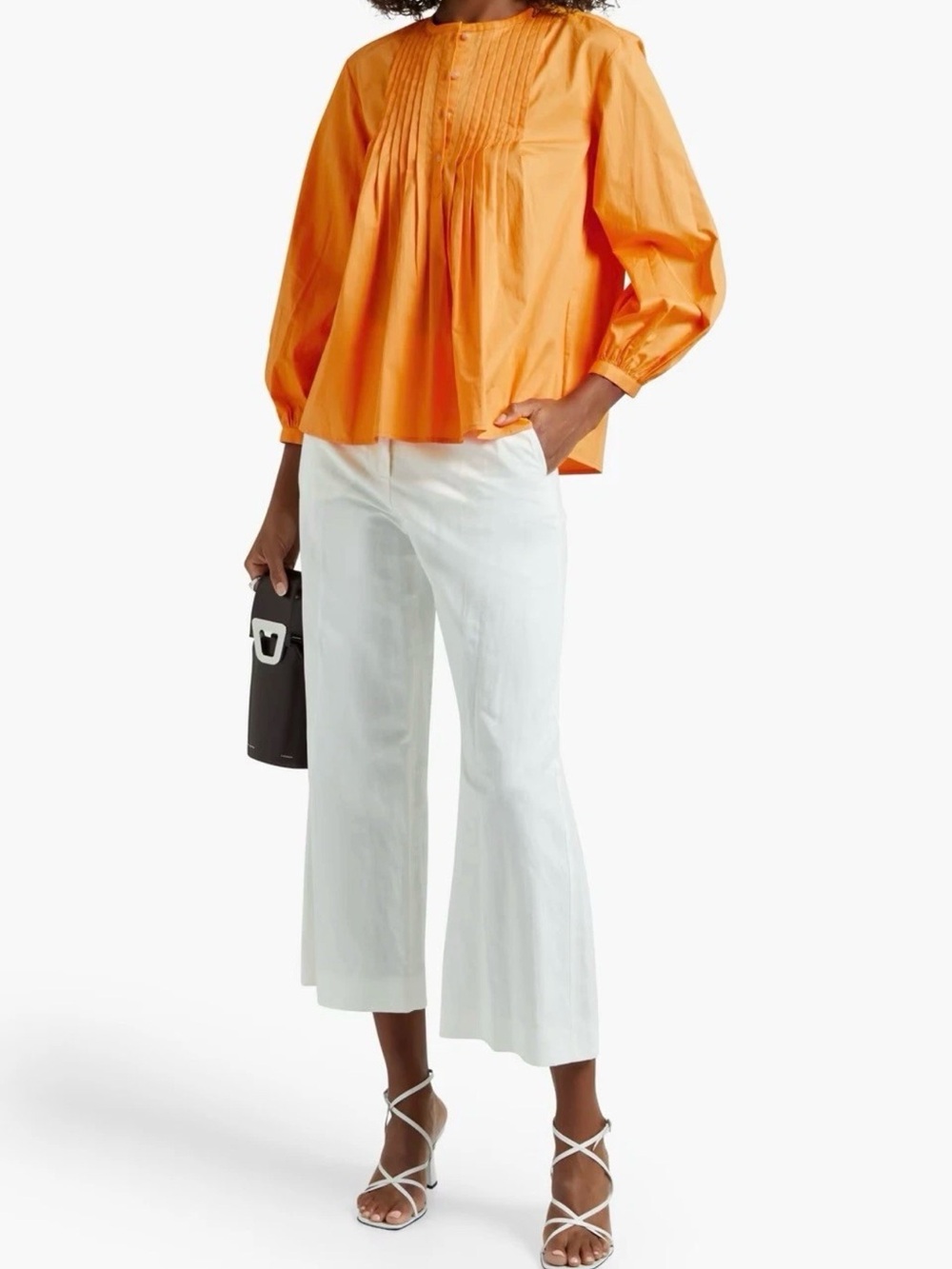 NWOT Derek Lam 10 Crosby August Pleated Blouse Orange Cotton Size 4